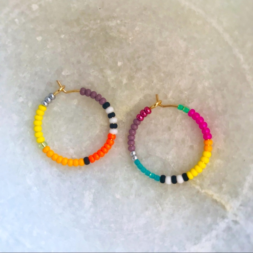 Colorful Beaded Hoop Earrings